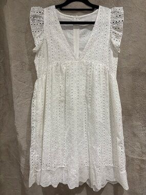 Mustard Seed XS White Eyelet Babydoll Dress Feminine Bridal Summer Cottagecore